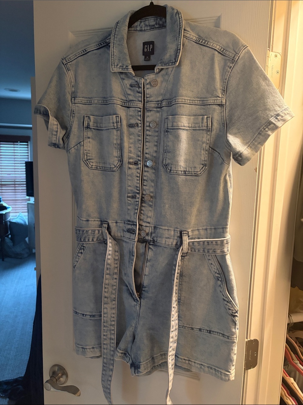GAP Light Blue Denim Short Romper with Belt